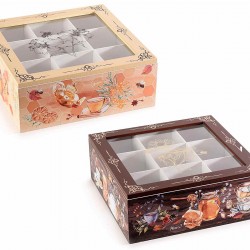 Scatola té/spezie in legno e vetro 9 scomparti