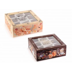 Scatola té/spezie in legno e vetro 9 scomparti